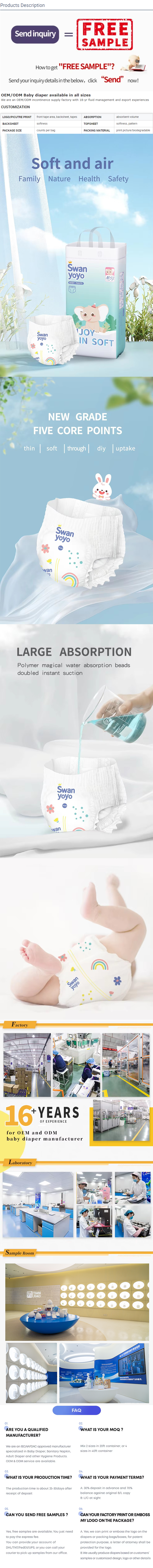 Detailed view of the baby diaper's 3D leak-proof barriers and breathable outer layer