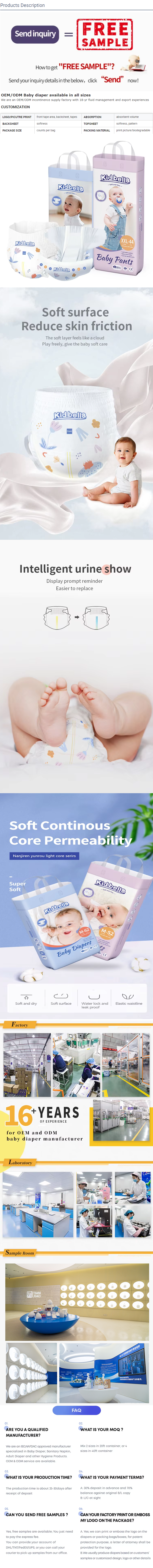 Hypoallergenic and totally chlorine-free materials used in the premium baby diaper construction